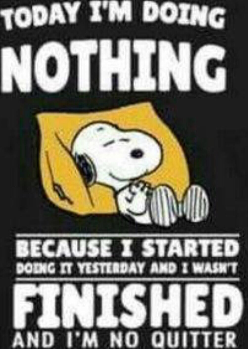 TODAY I'M DOING NOTHING BECAUSE I STARTED DOING IT YESTERDAY AND I WASN'T FINISHED AND I'M NO QUITTER