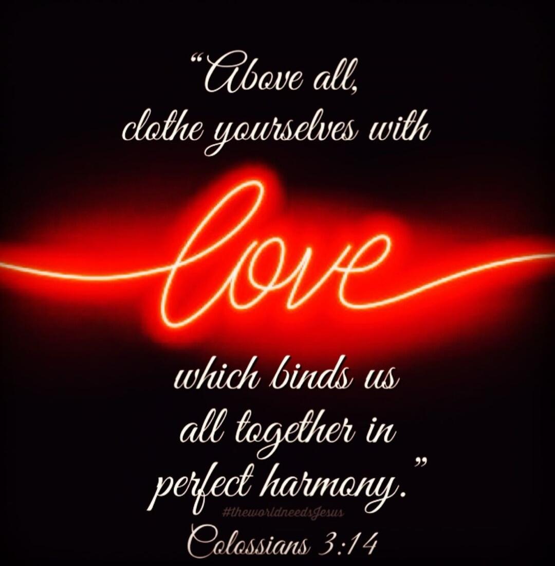 Above all, clothe yourselves with love which binds us all together in perfect harmony. #theworldneedsjesus Colossians 3:14