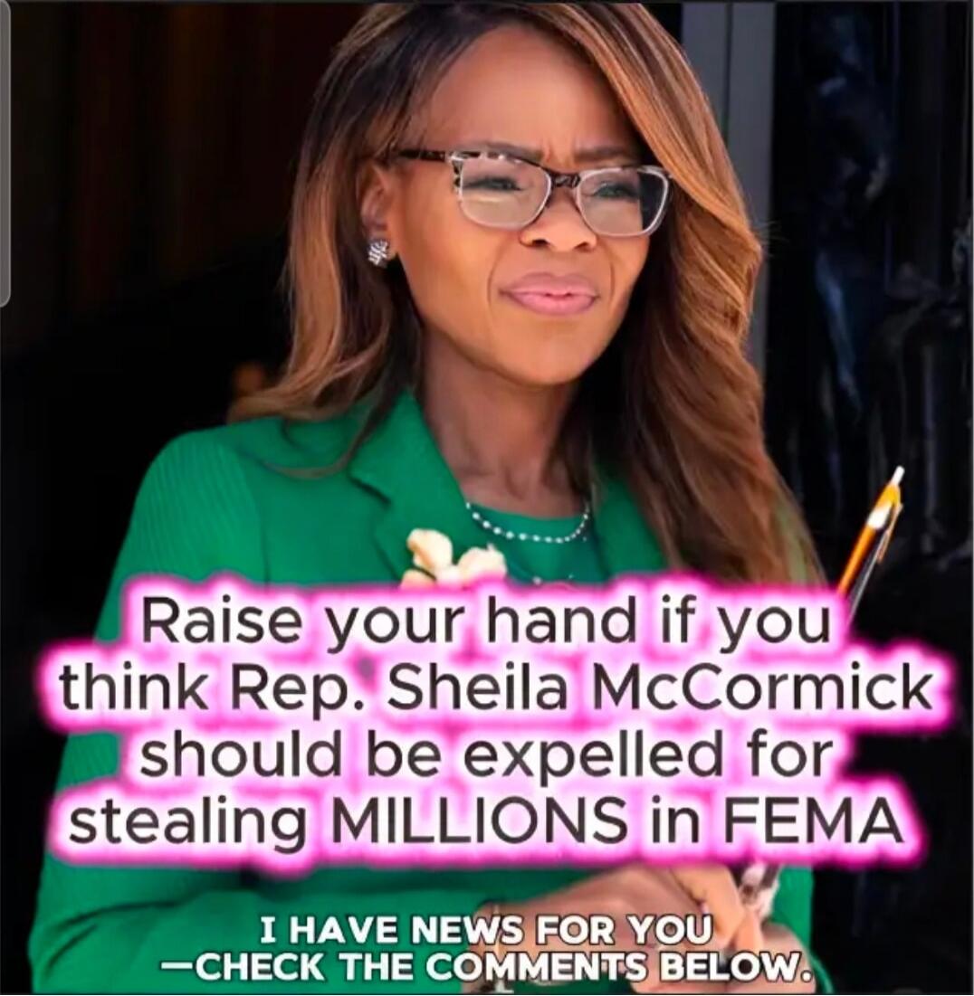 Raise your hand if you think Rep. Sheila McCormick should be expelled for stealing MILLIONS in FEMA. I HAVE NEWS FOR YOU - CHECK THE COMMENTS BELOW.