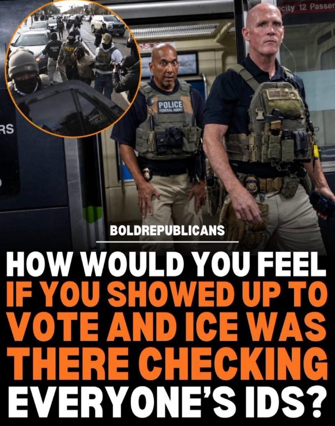 BOLDREPUBLICANS HOW WOULD YOU FEEL IF YOU SHOWED UP TO VOTE AND ICE WAS THERE CHECKING EVERYONE'S IDS?