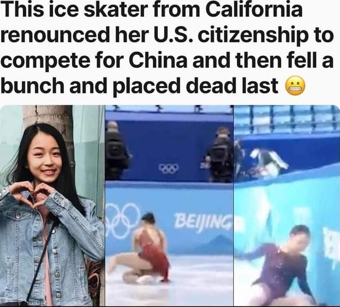 This ice skater from California renounced her US citizenship to compete for China and then fell a