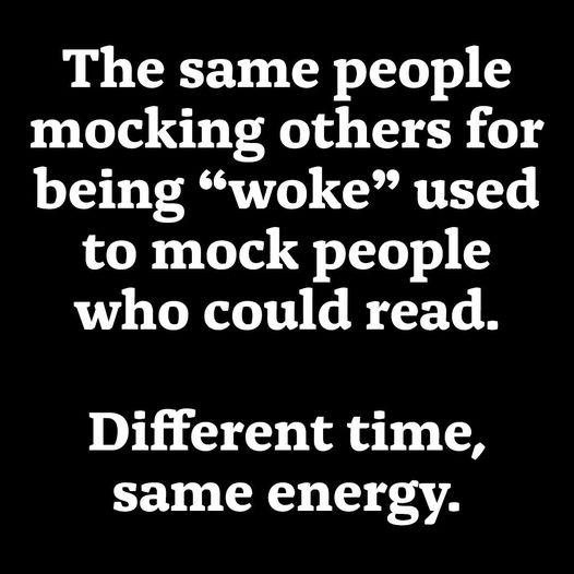 The same people mocking others for being woke used to mock people who could read Different time same energy