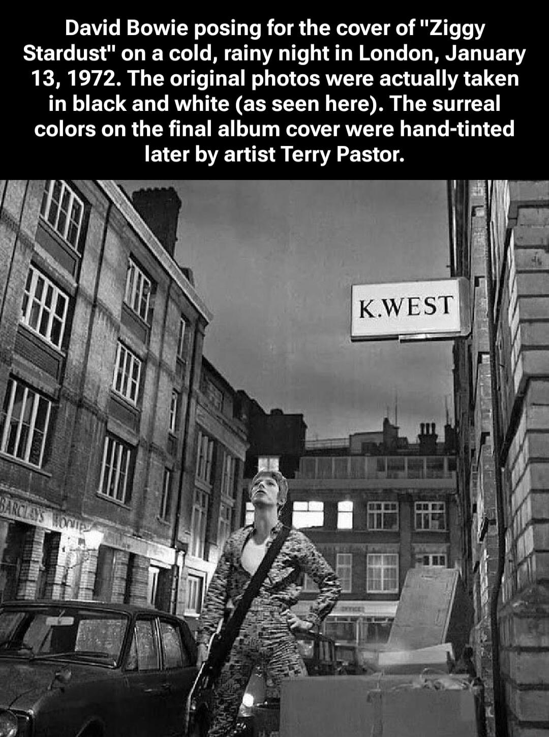 David Bowie posing for the cover of 