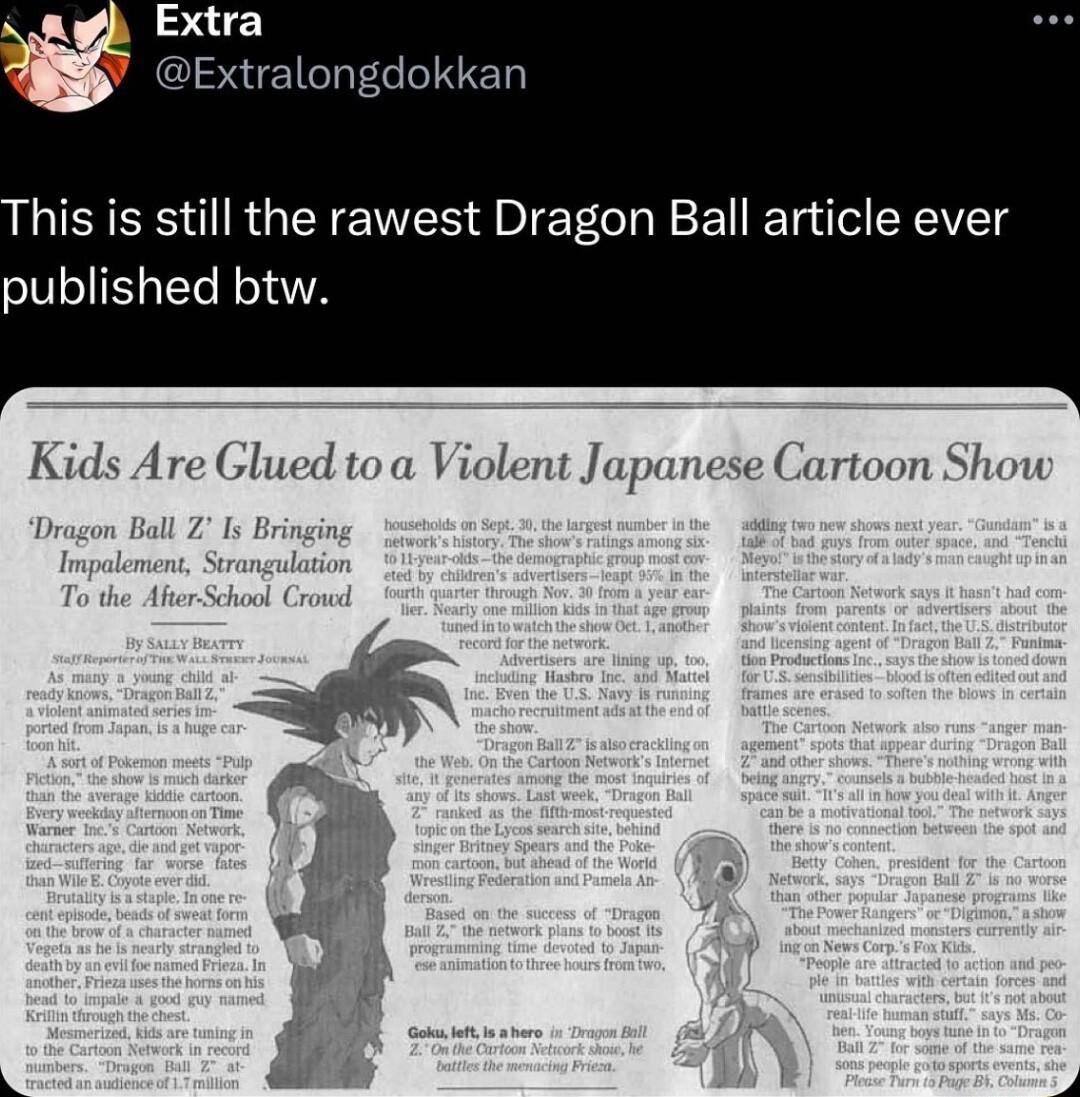 Al Extra Extralongdokkan his is still the rawest Dragon Ball article ever published btw Kids Are Glued toa Violent Japanese Cartoon Show