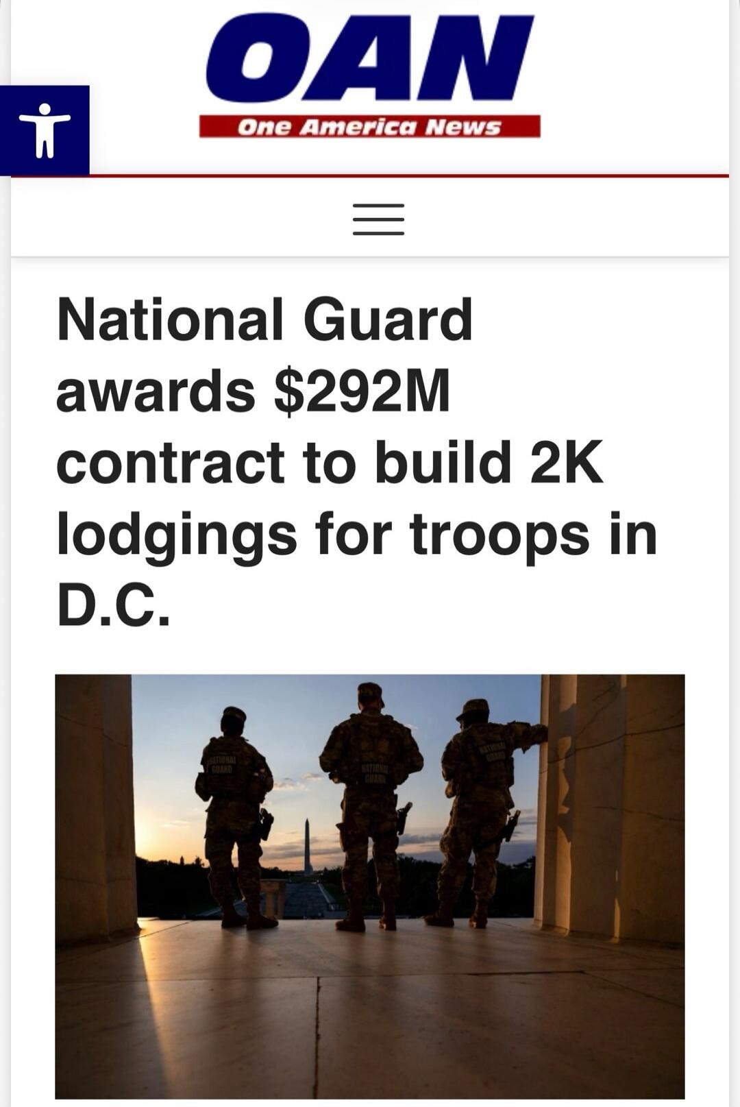 National Guard awards $292M contract to build 2K lodgings for troops in D.C. OAN One America News