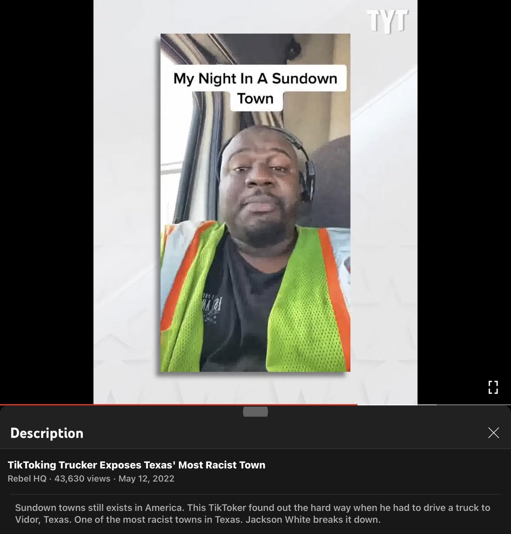 AN My Night In A Sundown Town Description X TikToking Trucker Exposes Texas Most Racist Town Rebel HQ 43630 views May 12 2022 Sundown towns still exists in America This TikToker found out the hard way when he had to drive a truck to Vidor Texas One of the most racist towns in Texas Jackson White breaks it down