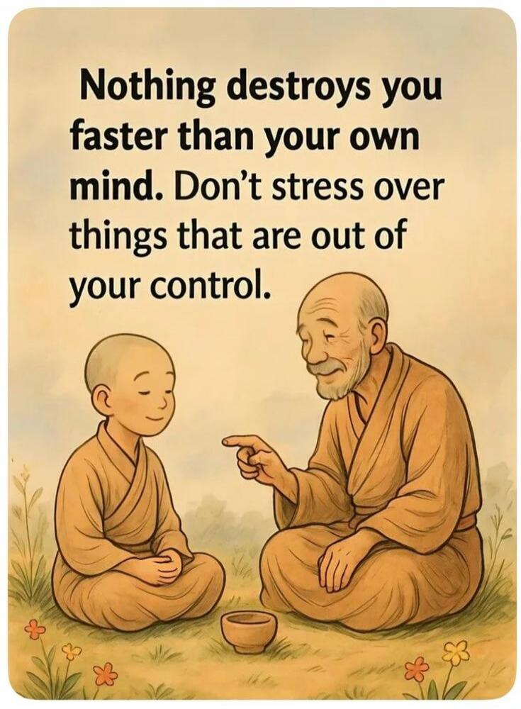 Nothing destroys you faster than your own mind. Don't stress over things that are out of your control.