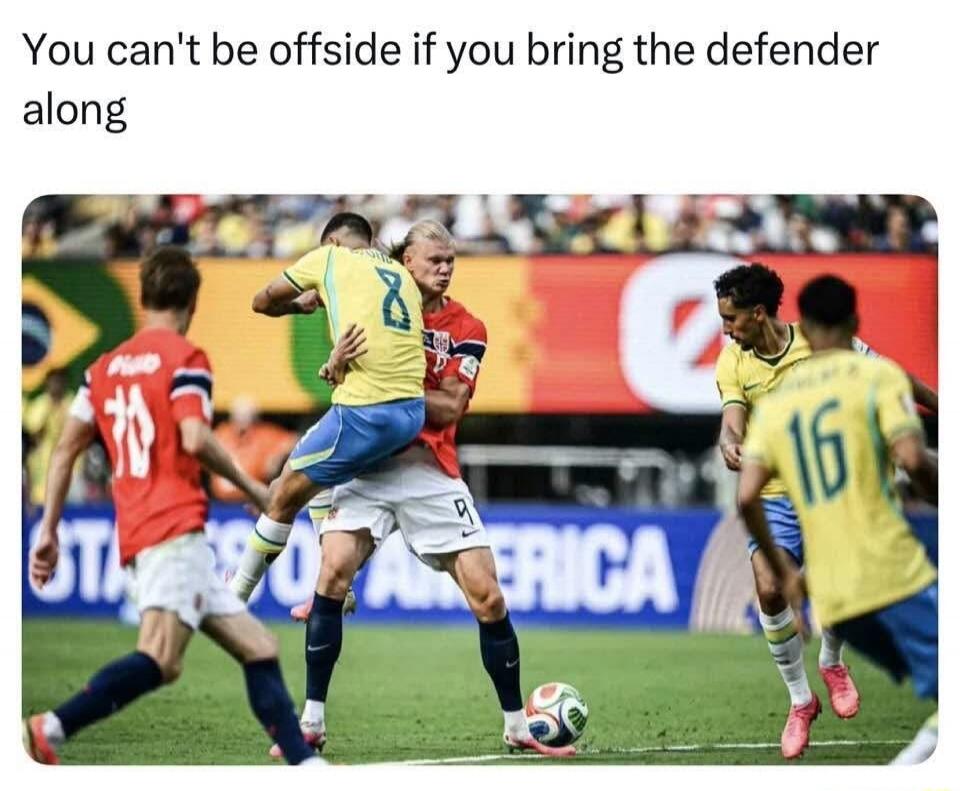 You can't be offside if you bring the defender along