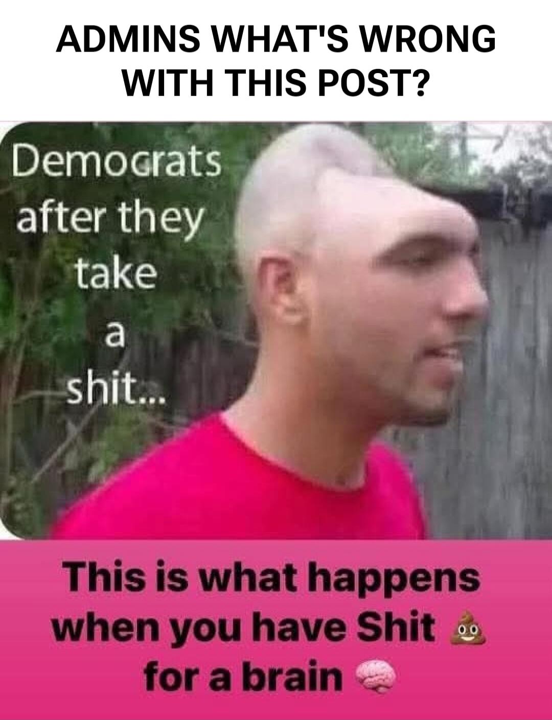 ADMINS WHAT'S WRONG WITH THIS POST? Democrats after they take a shit... This is what happens when you have Shit for a brain