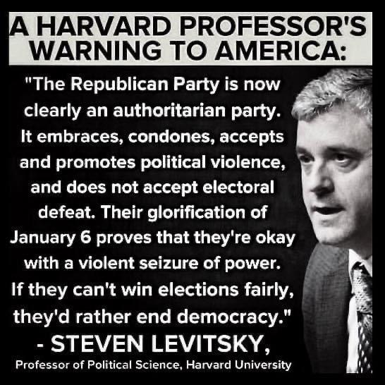 A HARVARD PROFESSOR The Republican Party is now SEELEL TG LG ETEL T E T LT TE TR T LT R T 1 and promotes political violence and does not accept electoral defeat Their glorification of RELTELACN ILVEER GE R G O AN TEY with a violent seizure of power If they cant win elections fairly LUGERREIGEEEL LR T T A STEVEN LEVITSKY Professor of Political Science Harvard University