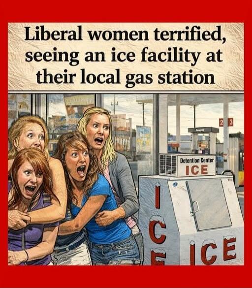 Liberal women terrified, seeing an ice facility at their local gas station. Detention Center ICE. ICE.