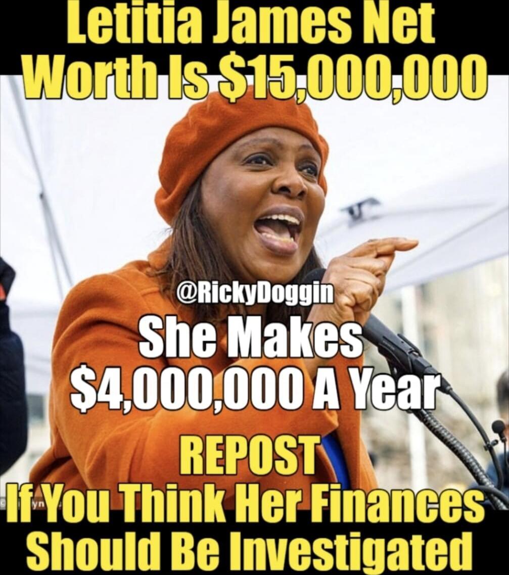 Letitia James Net Worth Is $15,000,000 She Makes $4,000,000 A Year REPOST If You Think Her Finances Should Be Investigated