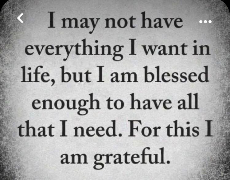 T may nothave everythlng Iwantin life but I am blessed enough to haveall that I need For this I am grateful