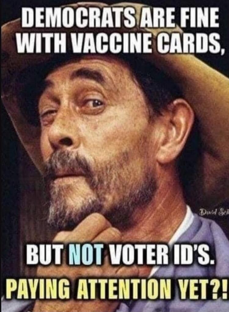 DEMOCRATS ARE FINE WITH VACCINE CARDS, BUT NOT VOTER ID'S. PAYING ATTENTION YET?!
