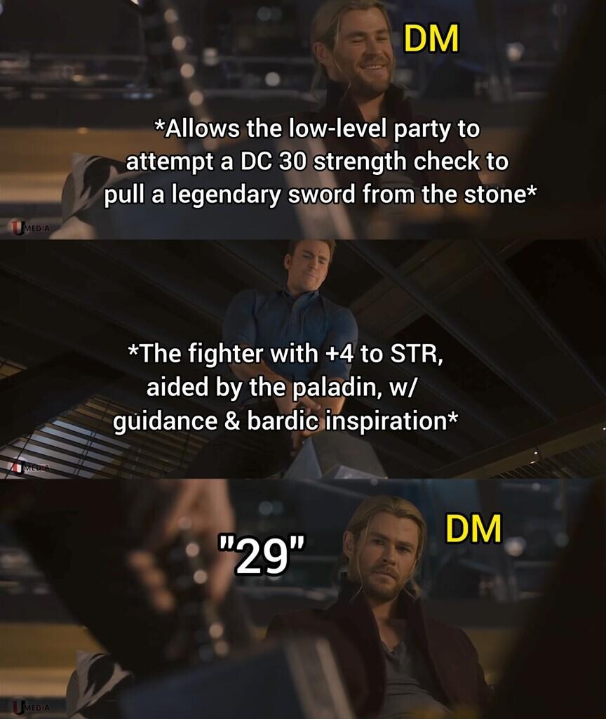 L Rom e Allows the low legl ELAC mp aDC 3gtrengm check to pull a legendary sword from the stone The fighter with 4 to STR aided by theipala in w e guidance bardiciinspiration G 29 o gDM