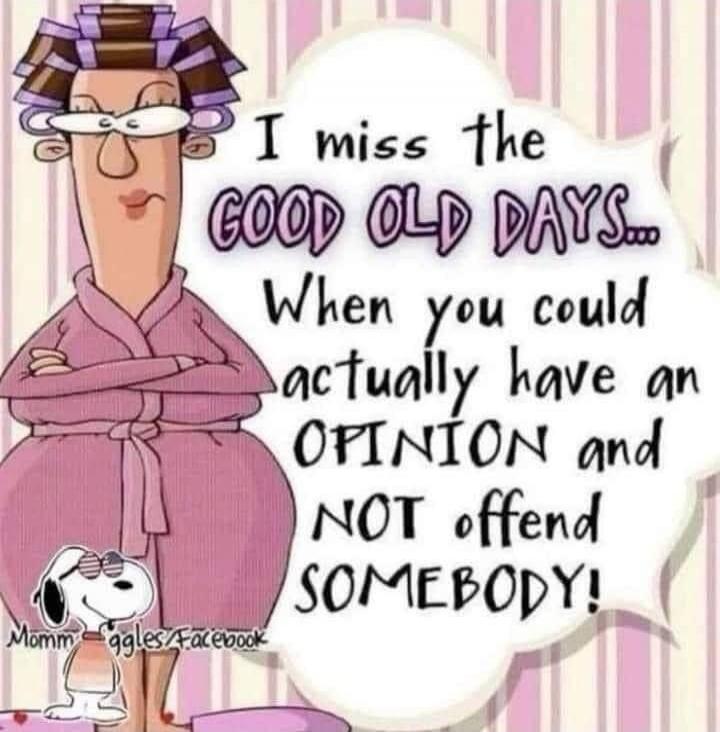 I miss the GOOD OLD DAYS... When you could actually have an OPINION and NOT offend SOMEBODY!