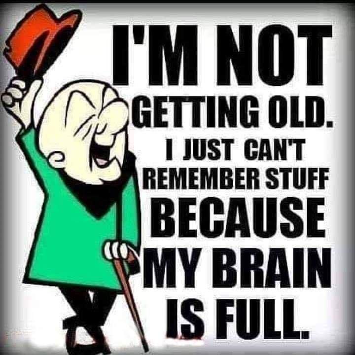 IMNOT 7 GETTING OLD b 1 st canT REMEMBER STUFF BEGAUSE MY BRAIN IS FULL