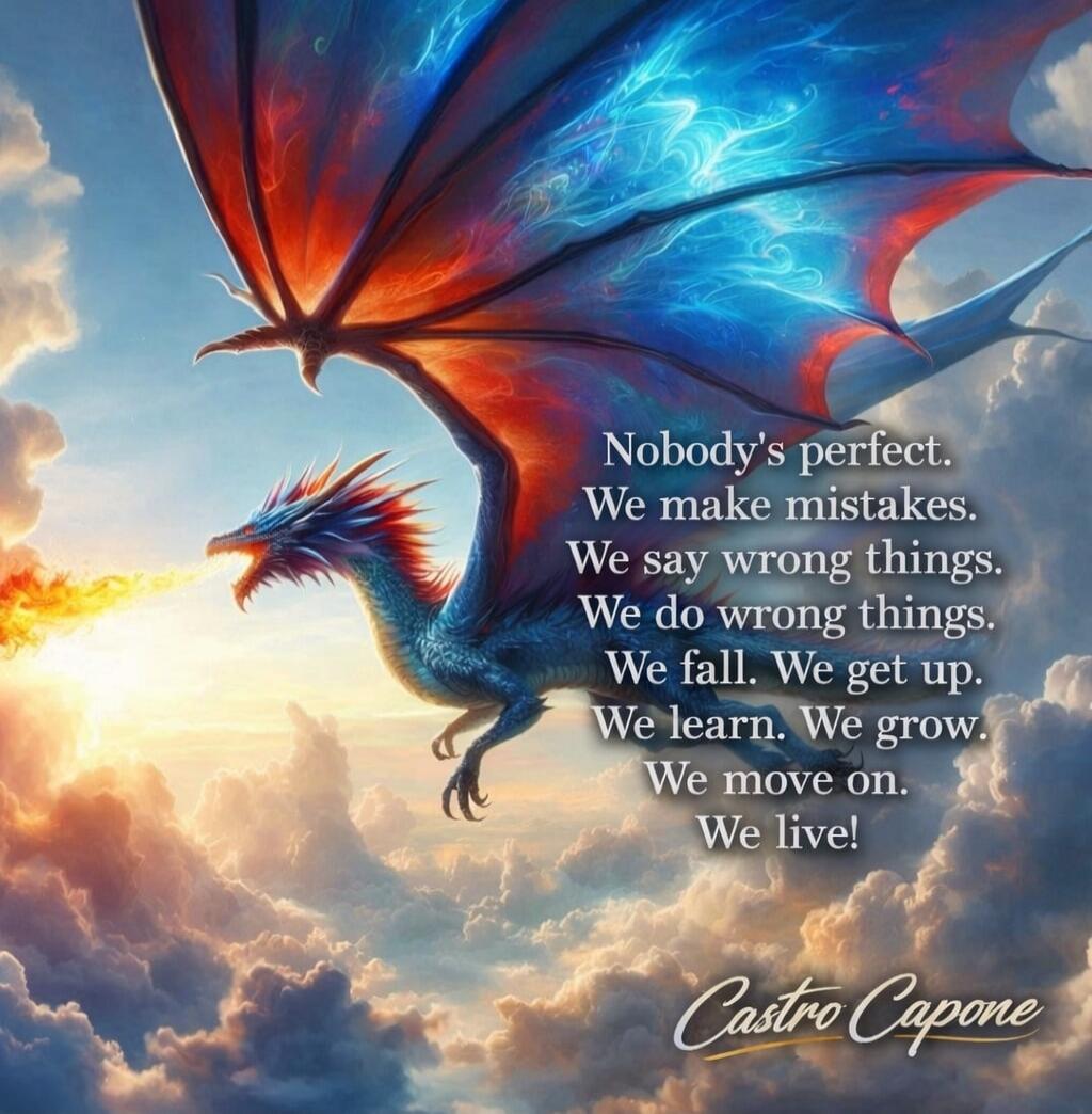 Nobody's perfect. We make mistakes. We say wrong things. We do wrong things. We fall. We get up. We learn. We grow. We move on. We live! Castro Capone