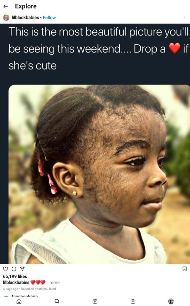 This is the most beautiful picture you'll be seeing this weekend.... Drop a red heart if she's cute. lilblackbabies. 65,199 likes. 4 days ago.