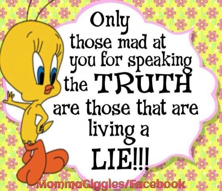 Only those mad at you for speaking the TRUTH are those that are living a LIE!!! MommaGiggles/Facebook