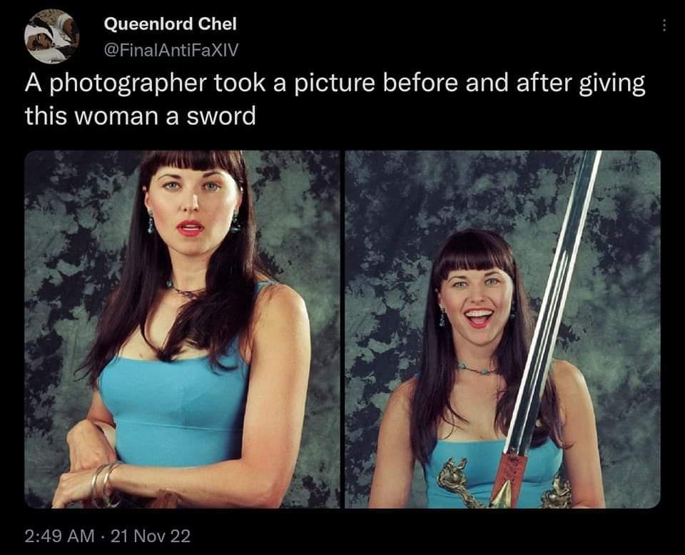Queenlord Chel 1 A photographer took a picture before and after giving this woman a sword LYY