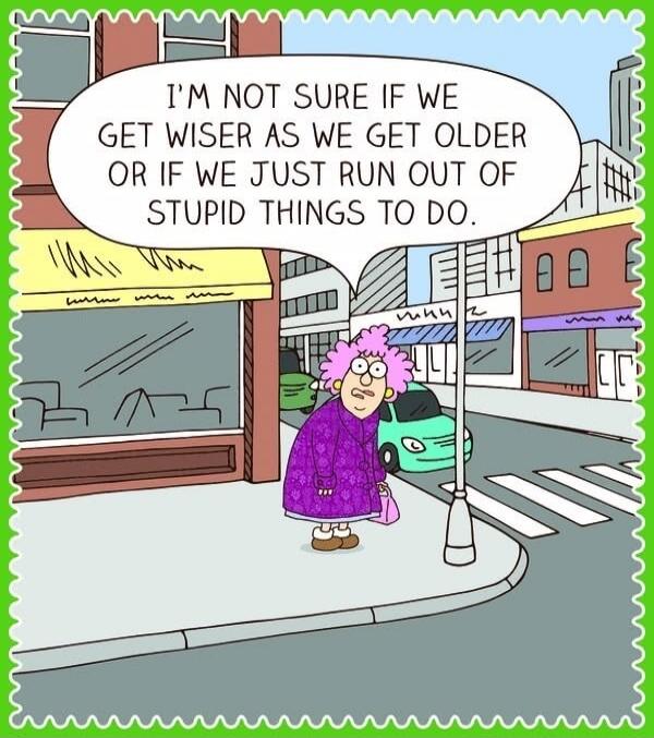 I'M NOT SURE IF WE GET WISER AS WE GET OLDER OR IF WE JUST RUN OUT OF STUPID THINGS TO DO.