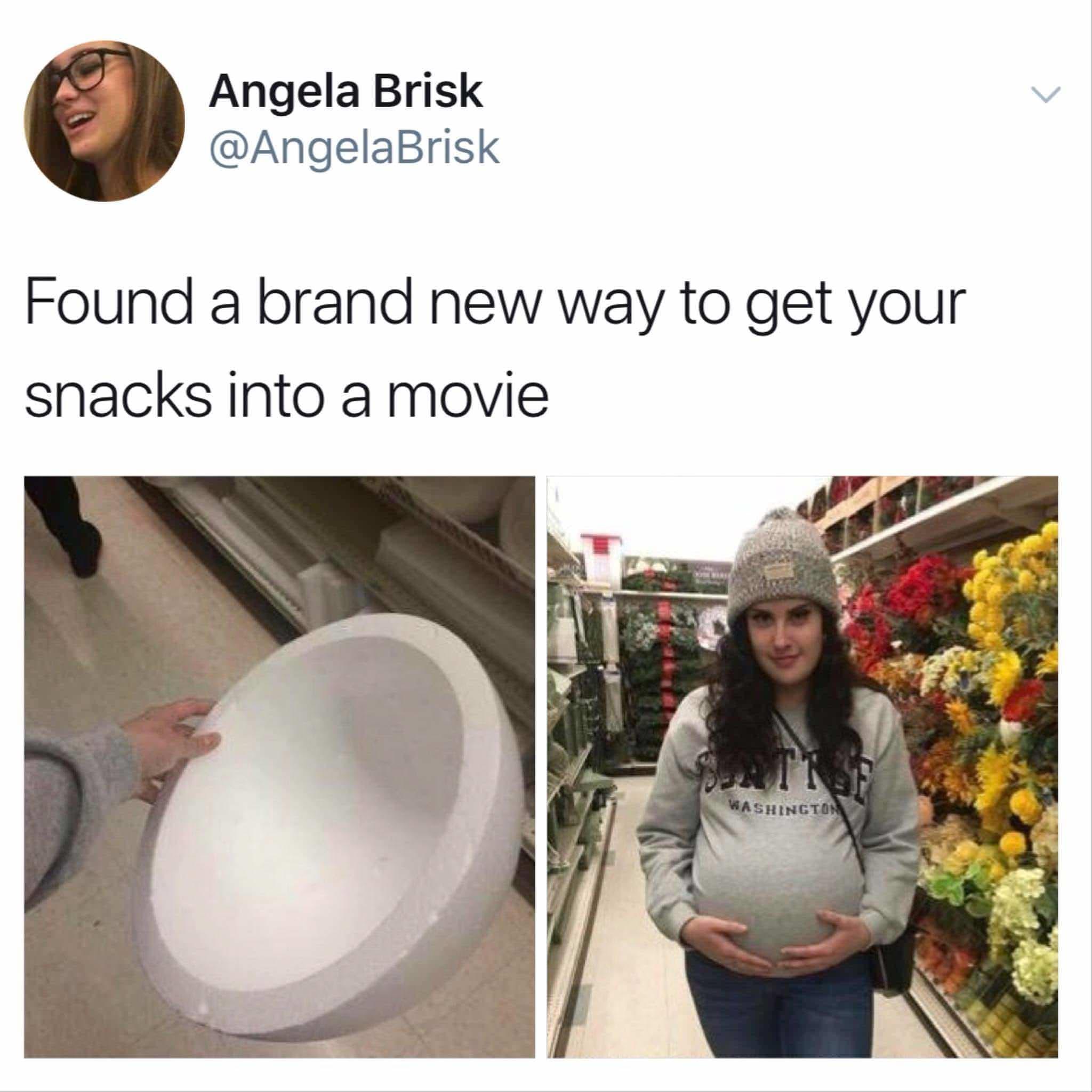 A Angela Brisk v AngelaBrisk Found a brand new way to get your snacks into a movie