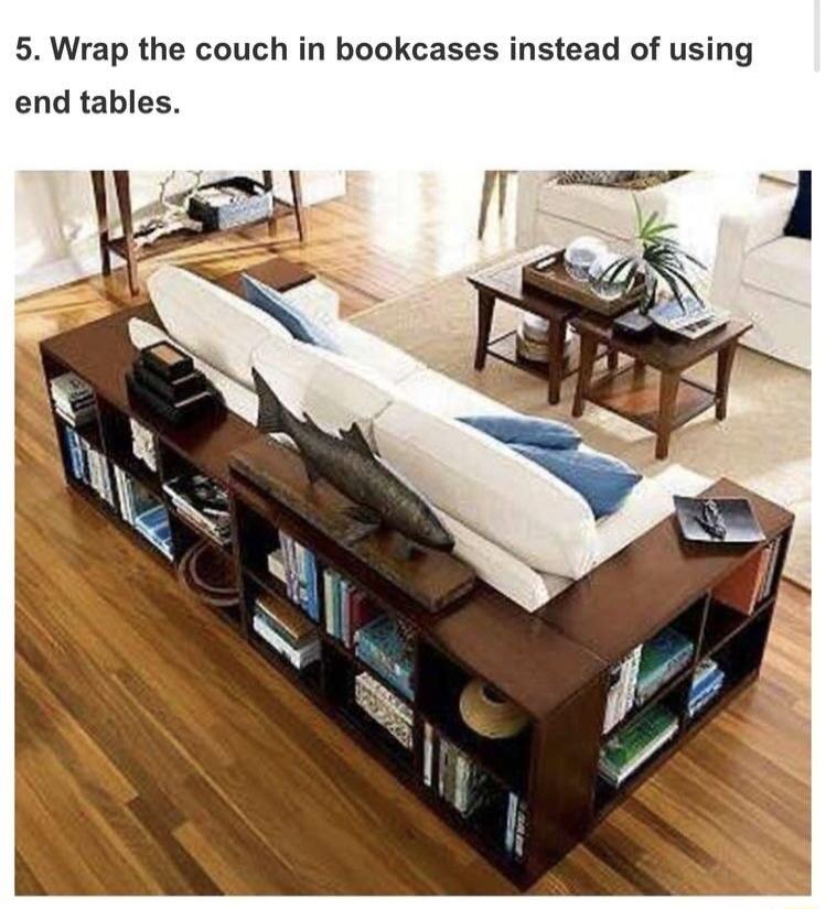 5 Wrap the couch in bookcases instead of using end tables