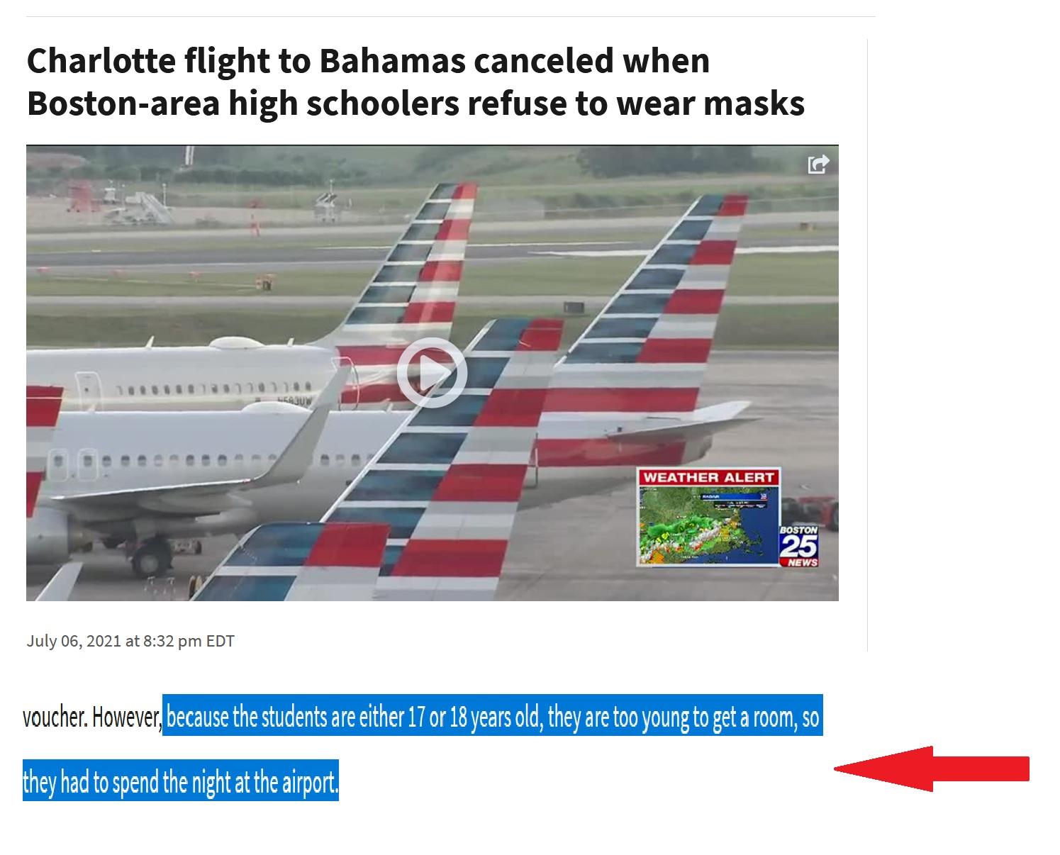 Charlotte flight to Bahamas canceled when Boston area high schoolers refuse to wear masks T L LRL LRI RRL July 062021 at 832 pm EDT voucher However i