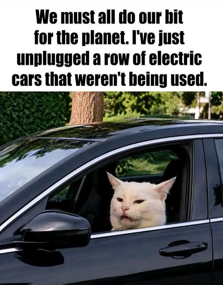 We must all do our bit for the planet. I've just unplugged a row of electric cars that weren't being used.