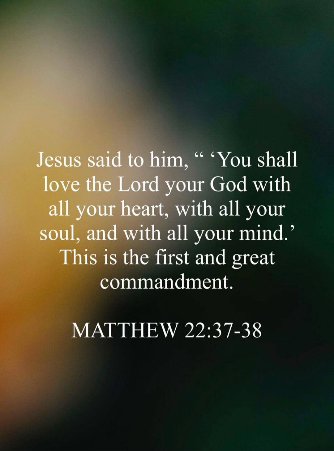Jesus said to him, “You shall love the Lord your God with all your heart, with all your soul, and with all your mind.” This is the first and great commandment. MATTHEW 22:37-38