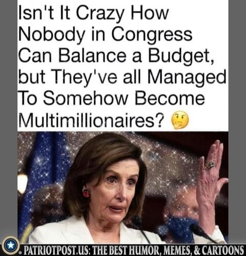 Isn't It Crazy How Nobody in Congress Can Balance a Budget, but They've all Managed To Somehow Become Multimillionaires? 🤔

PATRIOTPOST.US: THE BEST HUMOR, MEMES, & CARTOONS