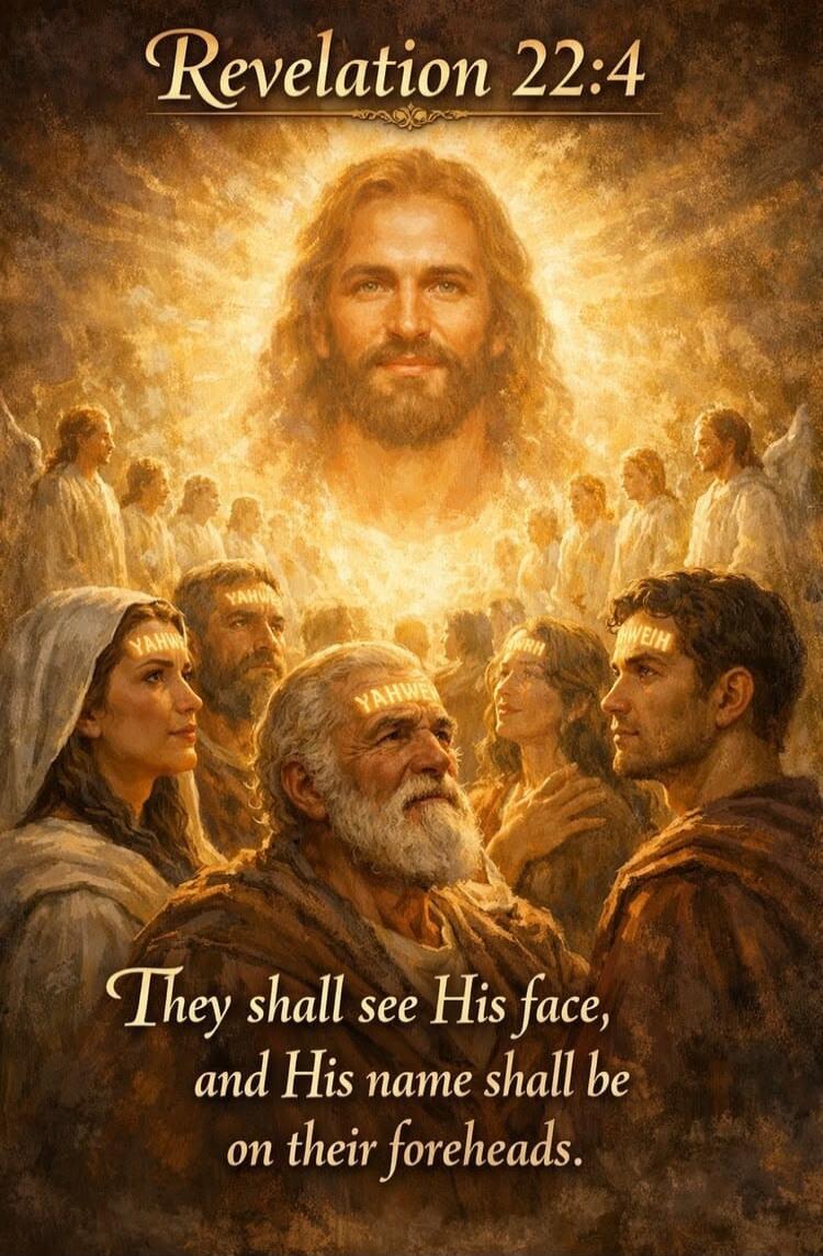 Revelation 22:4. They shall see His face, and His name shall be on their foreheads. YAHWEH.