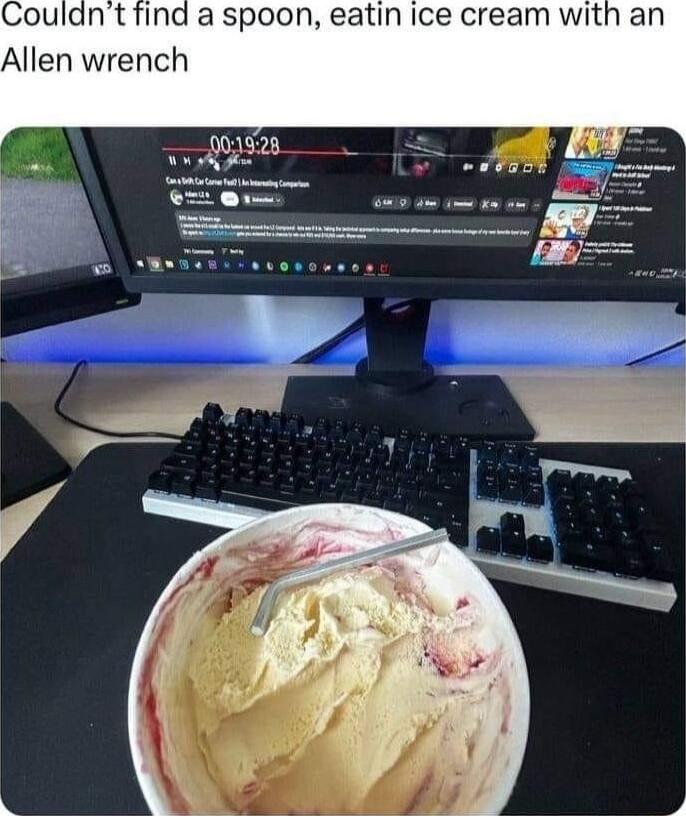 Couldnt find a spoon eatin ice cream with an Allen wrench