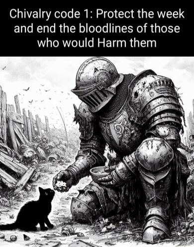 Chivalry code 1 Protect the week and end the bloodlines of those who would Harm them