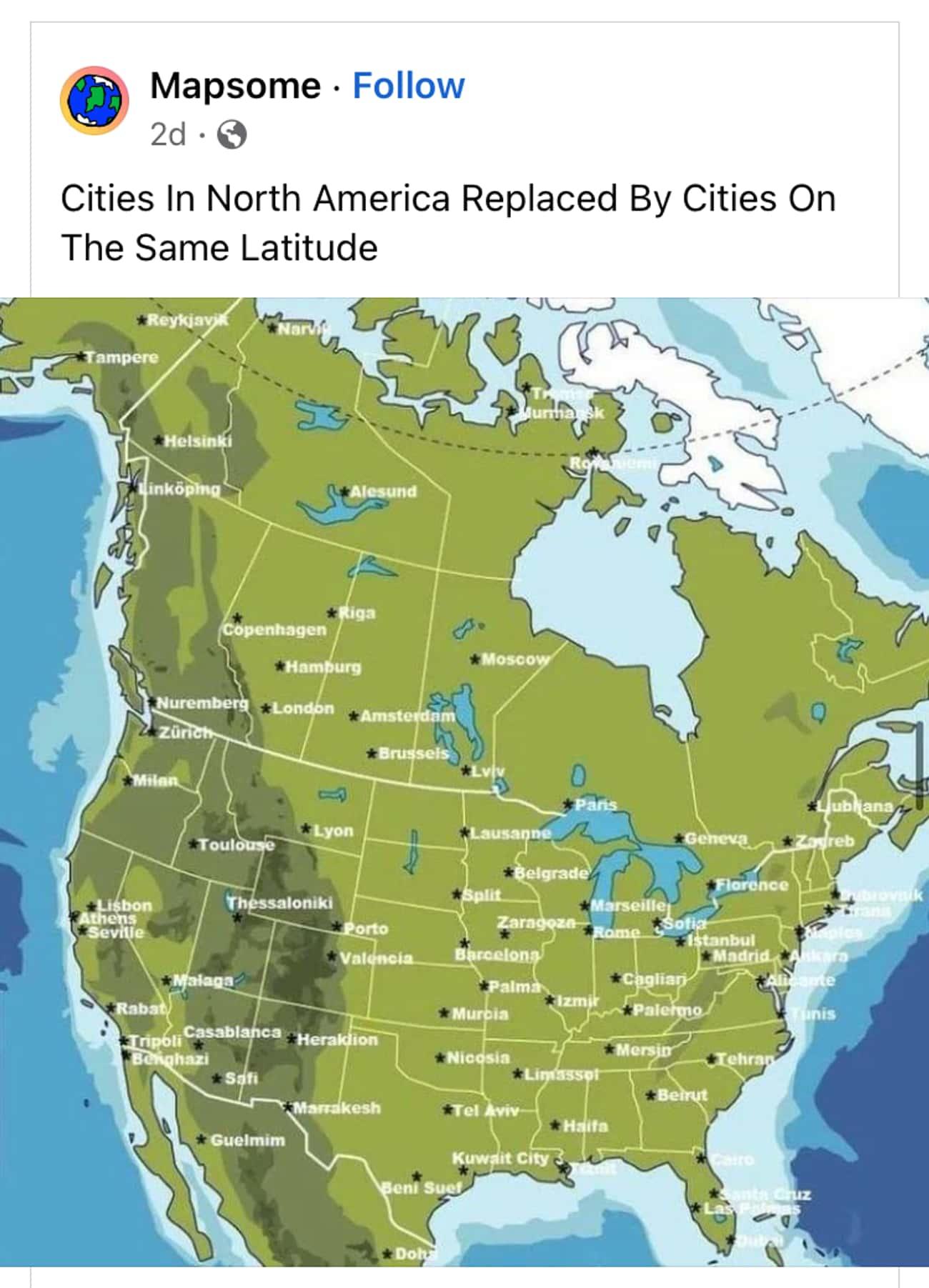 0 Mapsome Follow 2d4 Q Cities In North America Replaced By Cities On The Same Latitude