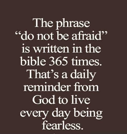 The phrase do not be afraid is written in the bible 365 times Thats a daily reminder from God to live every day being fearless