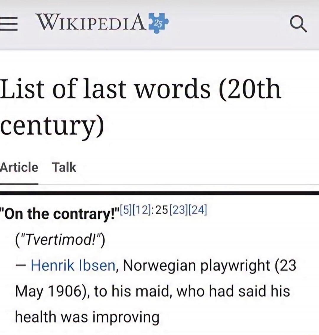 WIKIPEDIA List of last words (20th century) Article Talk 