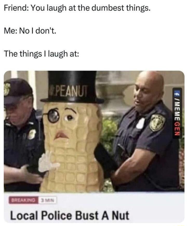 Friend You laugh at the dumbest things Me No dont The things laugh at Ty bmcan Local Police Bust A Nut