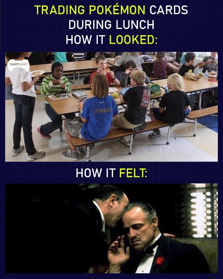 TRADING POKEMON CARDS DURING LUNCH HOW IT LOOKED