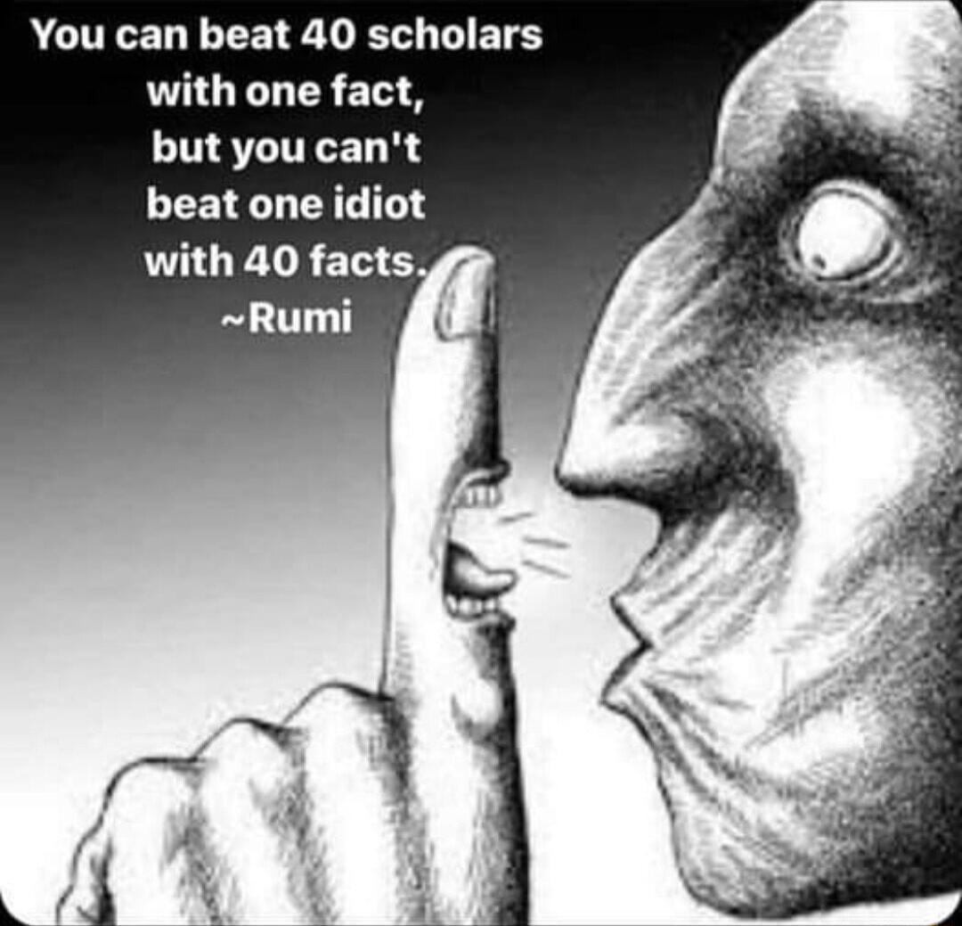 You can beat 40 scholars with one fact but you cant beat one idiot with 40 facts