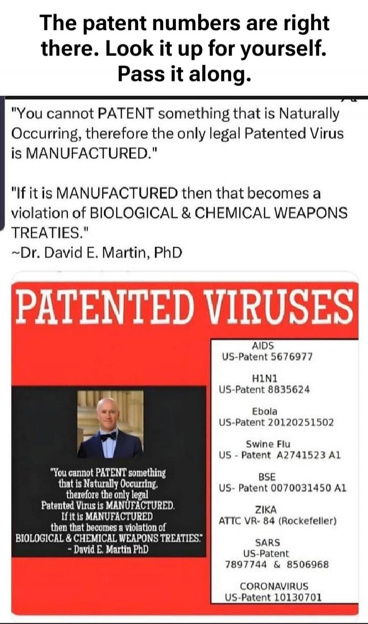The patent numbers are right there. Look it up for yourself. Pass it along. 