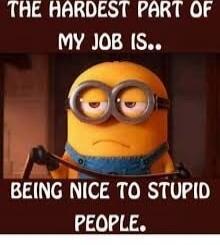 THE HARDEST PART OF MY JOB IS... BEING NICE TO STUPID PEOPLE.