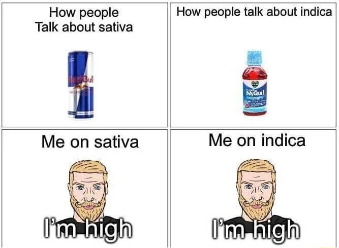 How people How people talk about indica Talk about sativa Me on sativa Me on indica