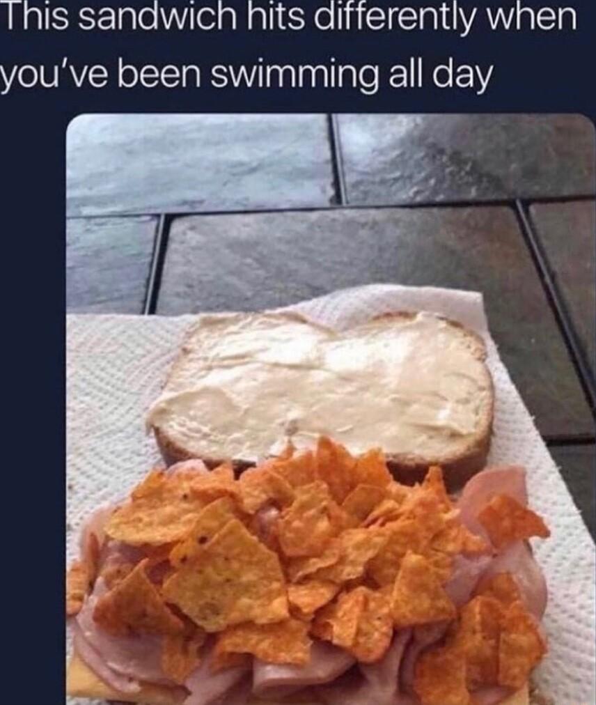 Ihis sanawich hits aifferently when youve been swimming all day