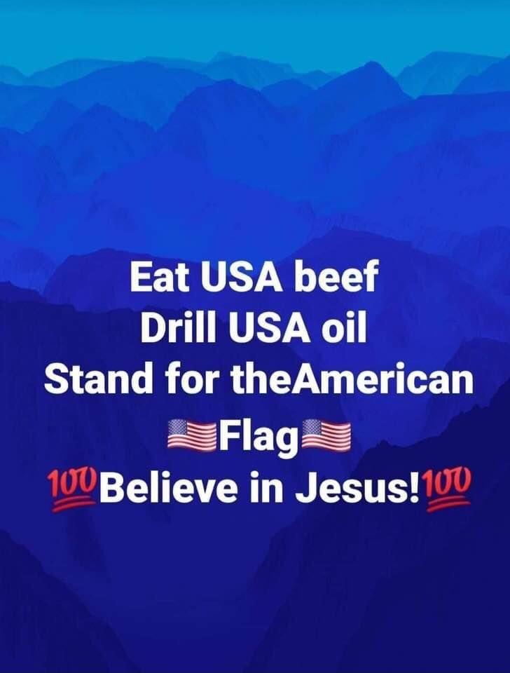 Eat USA beef Drill USA oil Stand for theAmerican S AR S 10VBelieve in Jesus