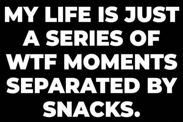 MY LIFE IS JUST A SERIES OF WTF MOMENTS SEPARATED BY SNACKS.