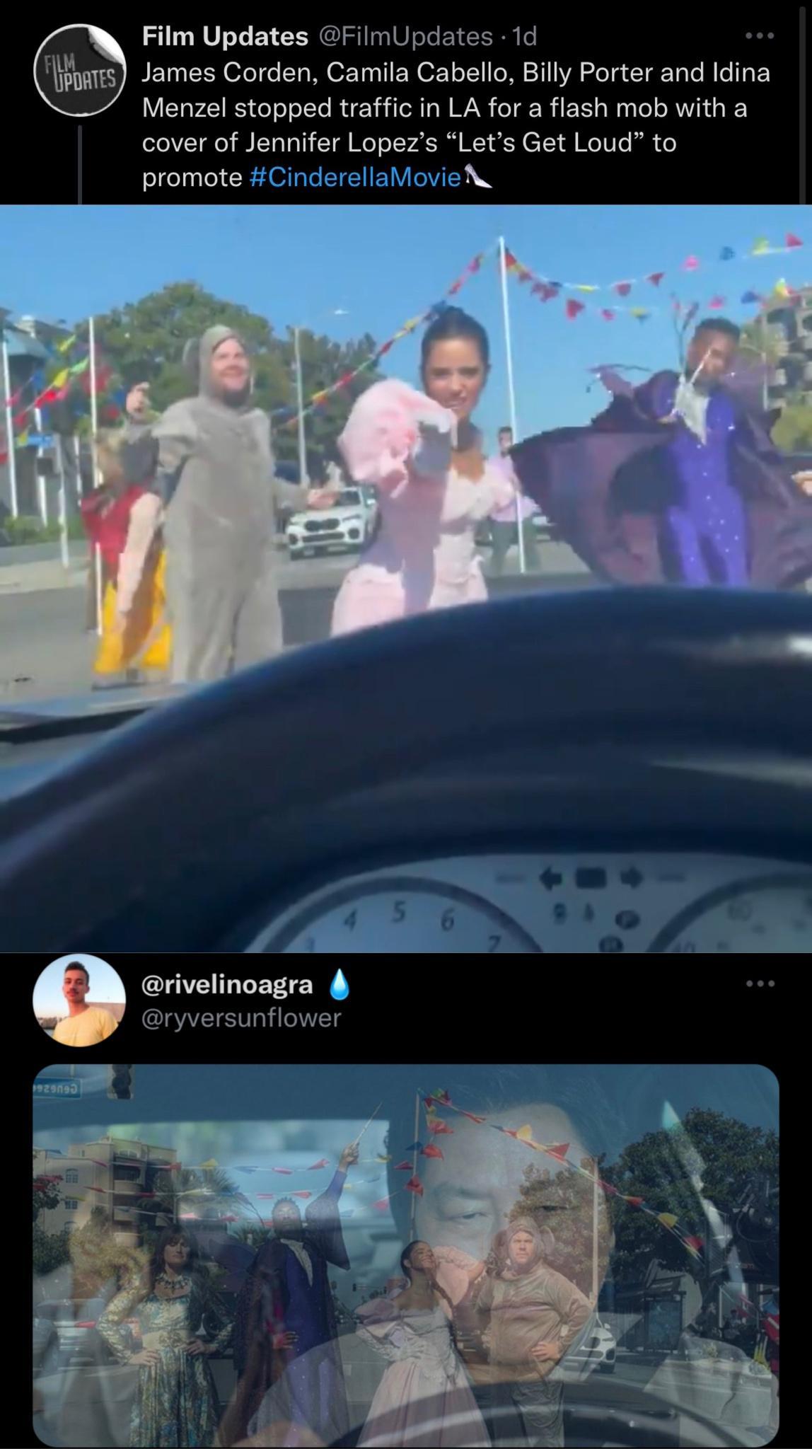 Film Updates FilmUpdates 1d BETN ISR e oSTa MO Y0 1 EEN Y oT1 111 VA ofoTa Tak Tale M e T E Menzel stopped traffic in LA for a flash mob with a oloVT o S ITo Vo CT R e Yo 1oh ATl Y o N CT 1 e TUTo lilh o promote CinderellaMovie rivelinoagra ryversunflower