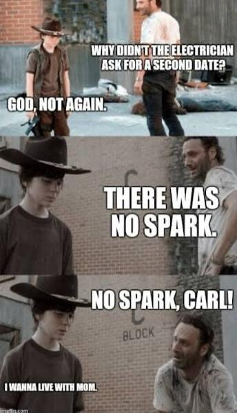 WHY DIDN'T THE ELECTRICIAN ASK FOR A SECOND DATE? GOD, NOT AGAIN. THERE WAS NO SPARK. NO SPARK, CARL! I WANNA LIVE WITH MOM.