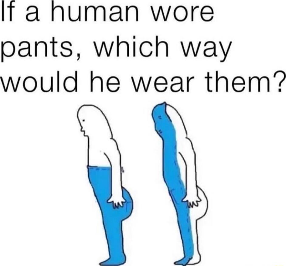 If a human wore pants which way would he wear them